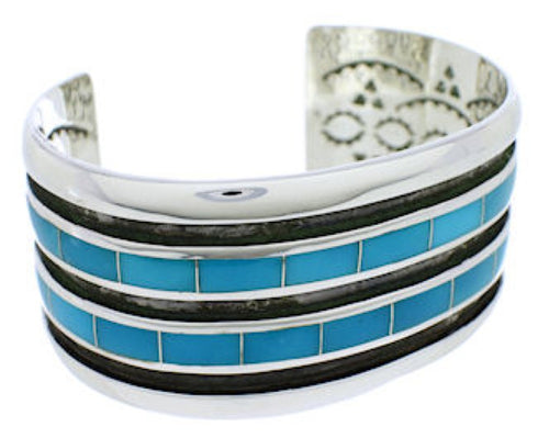 Southwest Turquoise Inlay Sterling Silver Cuff Bracelet EX27554